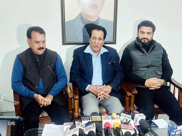 DPAP leaders addressing media persons at Jammu on Saturday.