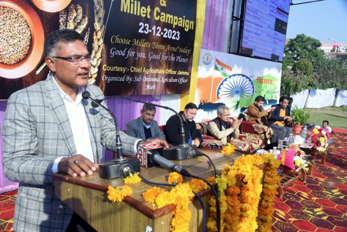 Shailendra Kumar, Principal Secretary to J&K Government, addressing during a function in Jammu on Saturday.