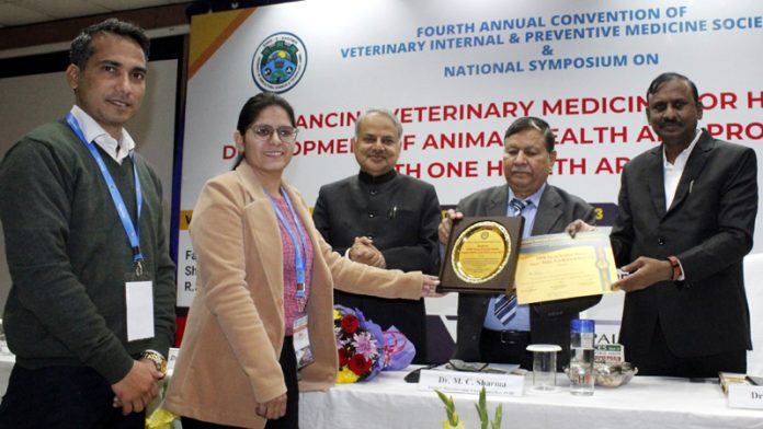 Appreciation awards being presented by the chief guest during valedictory function of VIPM convention on Tuesday.