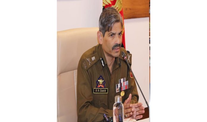 DGP RR Swain chairing a virtual meeting with the police officers in Jammu on Saturday.