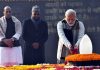 Prime Minister Narendra Modi pays tribute to former prime minister Atal Bihari Vajpayee on his birth anniversary, at Sadaiv Atal, in New Delhi on Monday. (UNI)