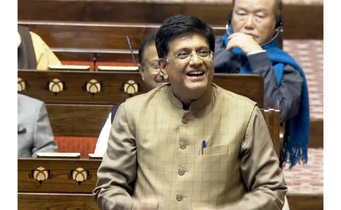 Union Minister Piyush Goyal speaks in the Rajya Sabha during the winter session of Parliament, in New Delhi on Thursday. (UNI)