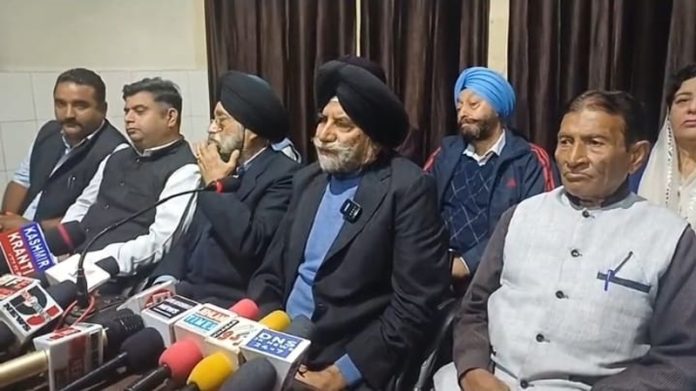 PoJK refugee leaders addressing a press conference at Jammu on Tuesday.