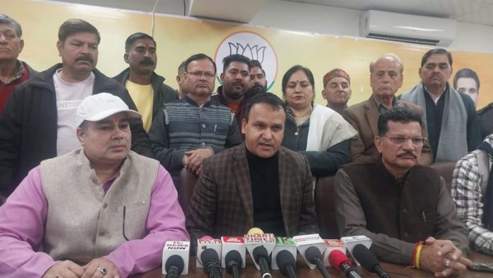 BJP OBC Morcha leaders at a press conference at Jammu on Friday.