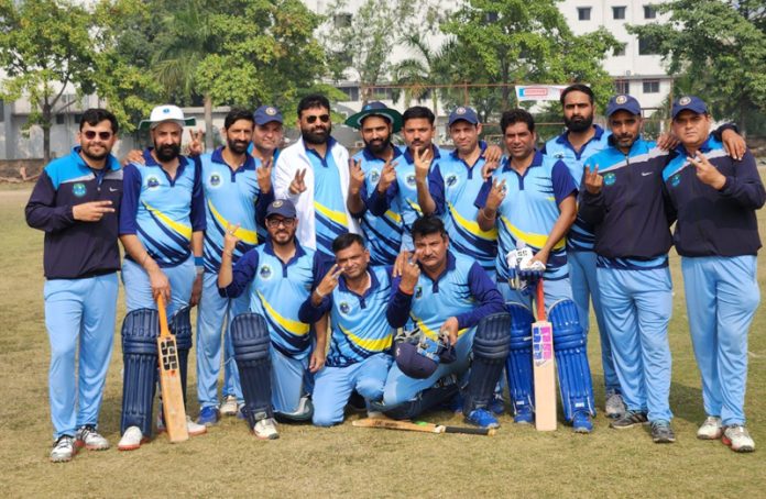 Sher-e-Kashmir University of Agricultural Sciences & Technology (SKUAST) Jammu team posing after winning a match at Nagpur.