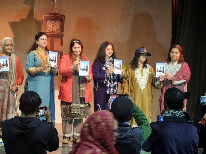 Dignitaries releasing Ranjna Raina’s book at Abhinav Theatre, Jammu on Monday.