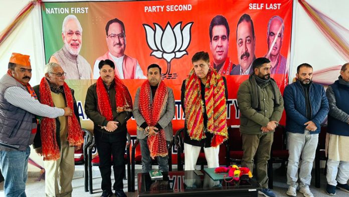 BJP chief spokesperson, Sunil Sethi and ex MLA, Neelam Langeh during a party meeting at Ramban on Tuesday.