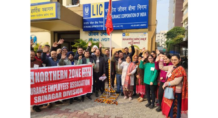 Northern Zone Insurance Employees hoists flag during celebration of 68th Foundation Day in Jammu.