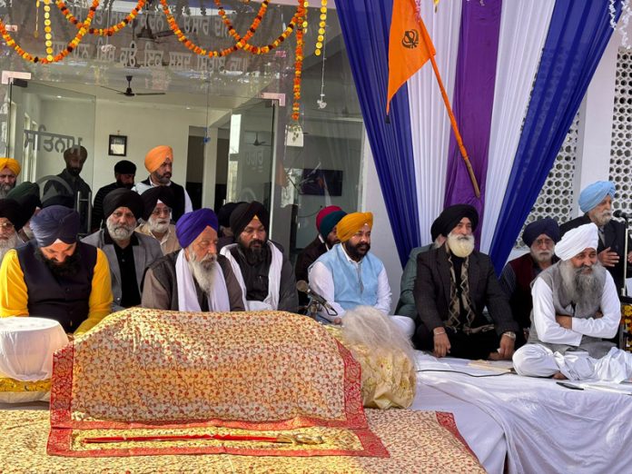 Prominent members of Sikh community during a religious congregation at Jammu on Saturday.