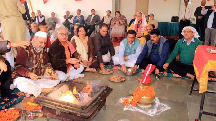 Kashmiri Pandit Association, Karnal performing a Hawan in its new Bhawan on Sunday.