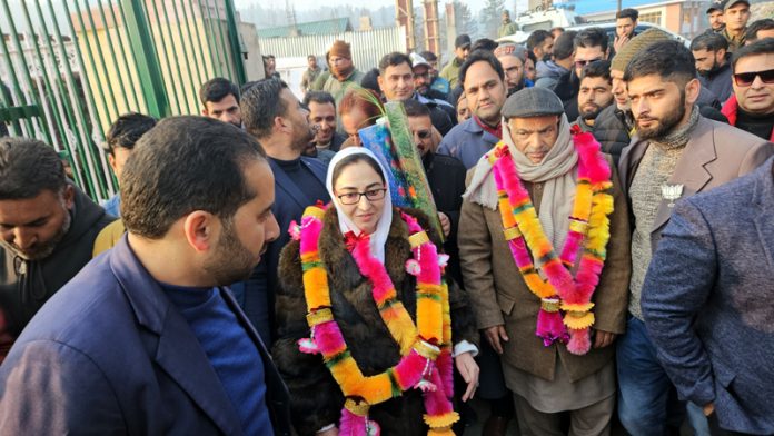 BJP general secretary, (Org) Ashok Koul and Chairperson Waqf Board, Dr Darkhshan Andrabi at a party function at Kupwara on Tuesday.