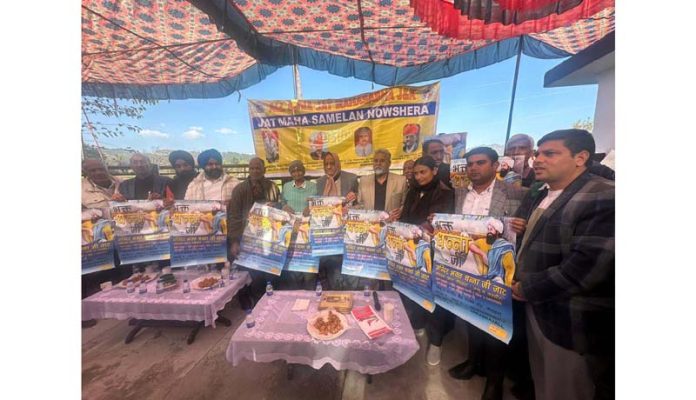 AIJMS president Choudhary Manmohan Singh and other Jat leaders during release of the calendar of Dhanna Jat at Nowshera, Rajouri.