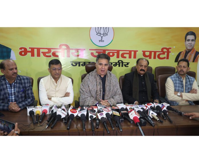 BJP leaders at a press conference at Jammu on Thursday. -Excelsior/Rakesh