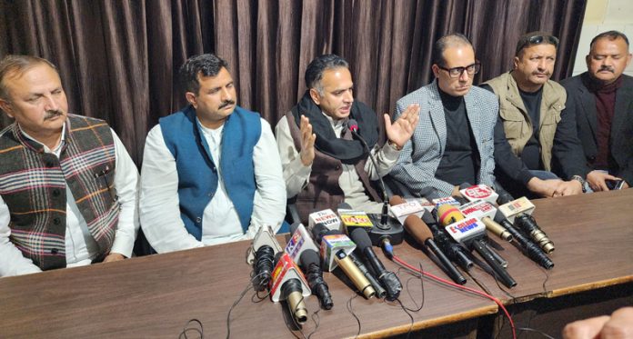 Panchayat Conference leaders during a press conference at Jammu on Saturday. —Excelsior/Rakesh