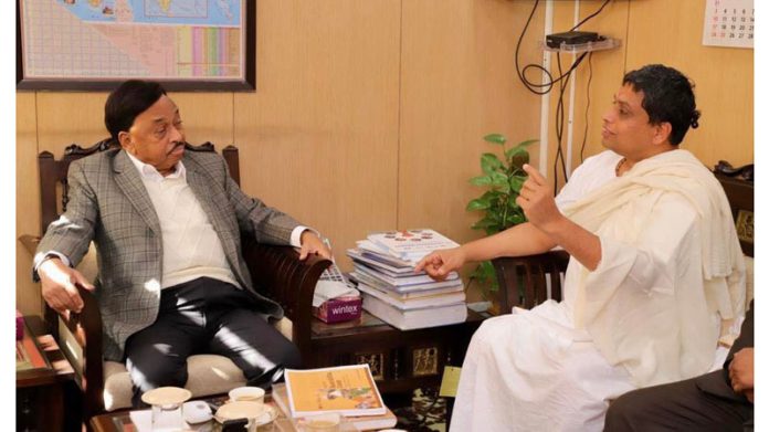 Acharya Bal Krishan during meeting with MSME minister in New Delhi.