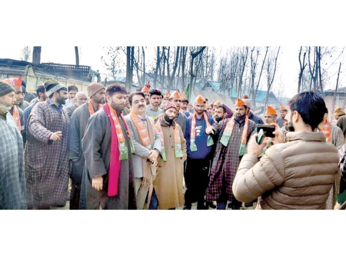 Senior BJP leader and district president Srinagar, Ashok Bhat during a party programme in Shalteng area of Srinagar city on Saturday.