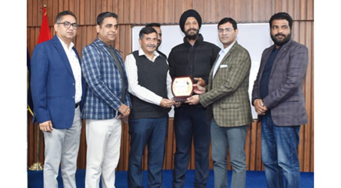 Shiv Kumar, Principal, PTTI Vijaypur, felicitating Dr. Rajinder Kumar during a function held in Jammu on Tuesday.