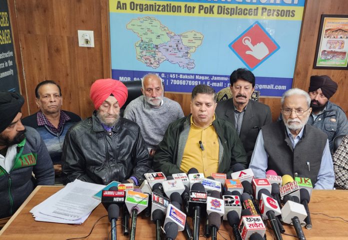 SOS Intl leaders addressing joint press conference in Jammu on Thursday. -Excelsior/Rakesh