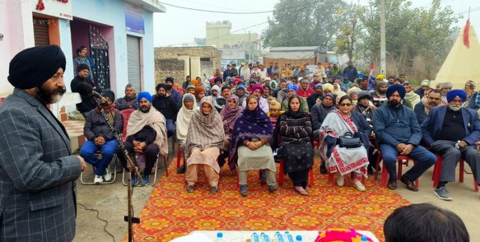 Apni Party provincial president and former Minister, Manjit Singh addressing a meeting at Nandpur camp in Ramgarh on Thursday.