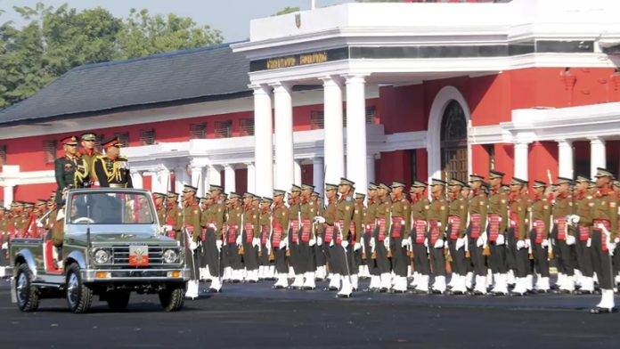 Chief of Defence Staff of Sri Lanka General Shavendra Silva inspects the Guard of Honour during the passing out parade at the Indian Military Academy (IMA), in Dehradun.