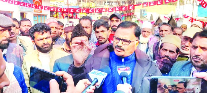 Former MLA, Javed Rana addressing workers' meeting at Mendhar in Poonch on Saturday.