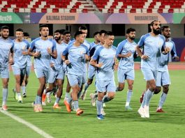 Indian football team warming up before opening group match of the AFC Asian Cup in Al Rayyan on January 13.