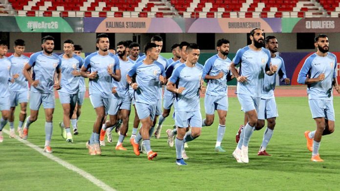 Indian football team warming up before opening group match of the AFC Asian Cup in Al Rayyan on January 13.