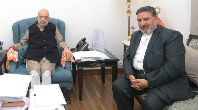 Apni Party president Syed Mohammad Altaf Bukhari during a meeting with Home Minister Amit Shah in New Delhi on Thursday.