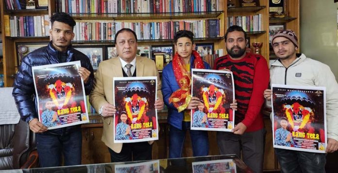 BJP leader, Sahil Mahajan along with others releases devotional song 'Rang Tera' at Jammu on Wednesday.
