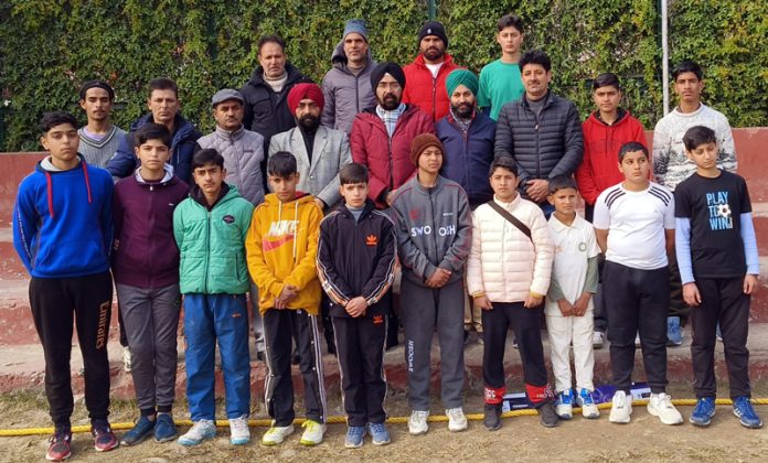 J&K Tennis Ball Cricket Team posing with dignitaries before leaving for National Championship.