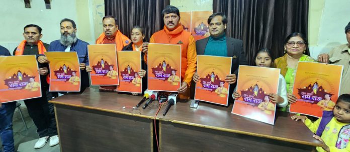 Shiv Sena leader, Manish Sahni along with others releasing a devotional song album at Jammu on Saturday.