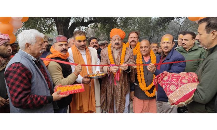 Senior BJP leader Devender Singh Rana inaugurating ‘Mukhya Dwaar’ of ancient Narsinghji Temple on Monday.