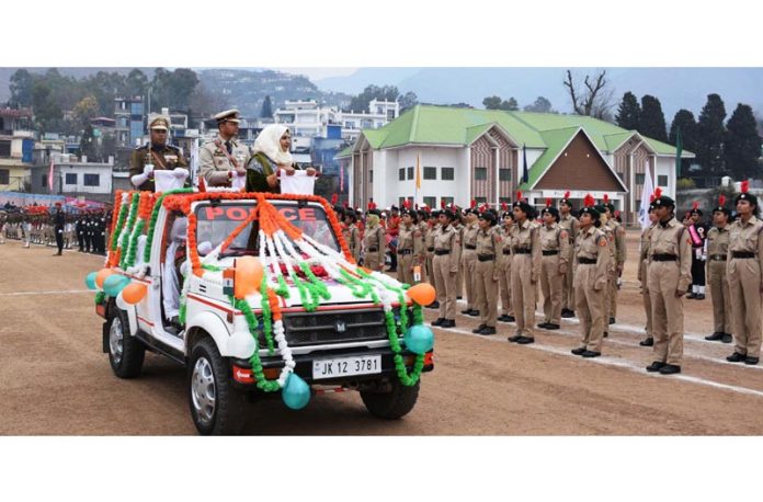 Chairperson DDC Poonch inspecting Republic Day parade.