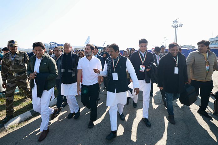 Congress leader Rahul Gandhi during Bharat Jodo Nyay Yatra in Imphal on Sunday.(UNI)