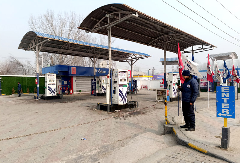 A view of deserted petrol filling station in Srinagar on Tuesday. -Excelsior/Shakeel