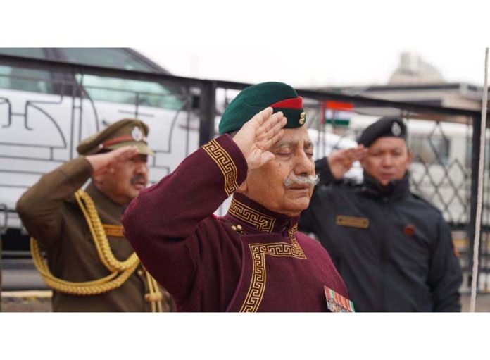 LG Ladakh Brig (Retd) B D Mishra takes salute after unfurling tricolor at Leh.