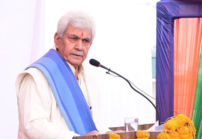 LG Manoj Sinha addressing a function at Asian School at Miran Sahib, Jammu on Monday.