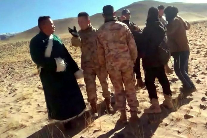 Locals confront PLA soldiers at Kakjung near LAC in Eastern Ladakh.