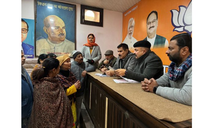 BJP leaders listening to public grievances at Jammu on Thursday.