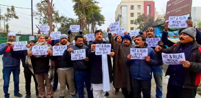 Sunil Dimple, President Mission Statehood staging a protest in Jammu on Friday.
