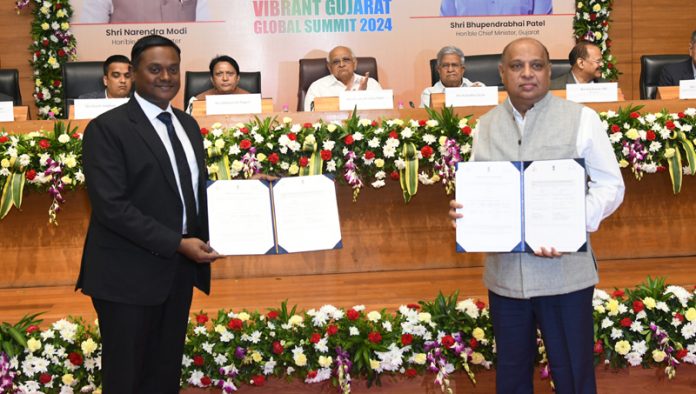 Officials of NHPC and Gujarat Power Corporation Limited signing an MoU in Gujarat on Thursday.
