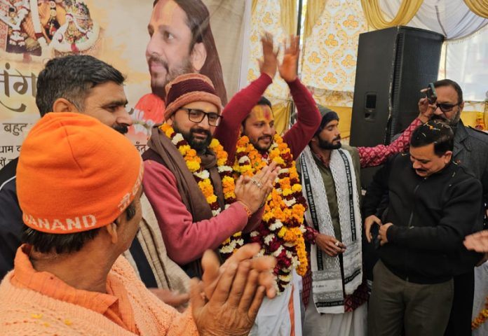 Saints and others during a function to celebrate birthday of Acharya Mahant Suraj Shastri Ji at Jammu on Thursday.