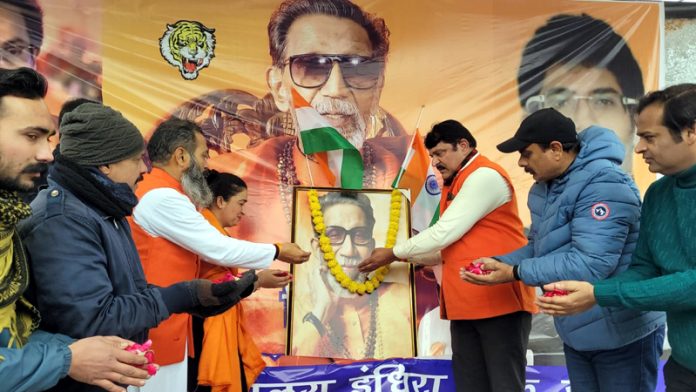 Shiv Sena leaders pay floral tribute to Bala Saheb Thackeray on his birth anniversary in Jammu on Tuesday.