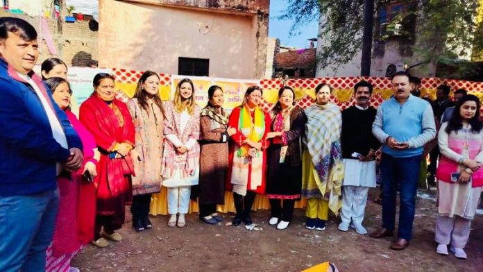 President BJP Jammu South, Rekha Mahajan during a Booth Jan Samvad Abhiyaan in Trikuta Nagar on Thursday.