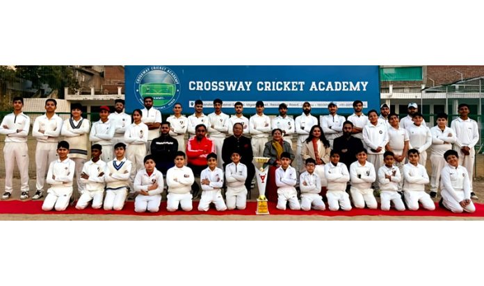 Crossway Cricket Academy students posing with management of the academy on Saturday.