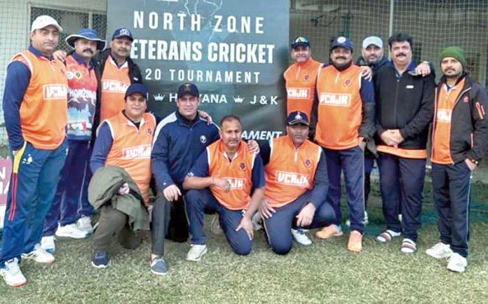 Veteran Cricket Association J&K-XI team posing during North Zone tourney at Faridabad.