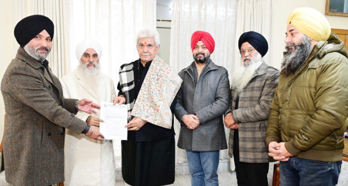LG Manoj Sinha meeting with delegation of Sikh Coordination Committee on Saturday.