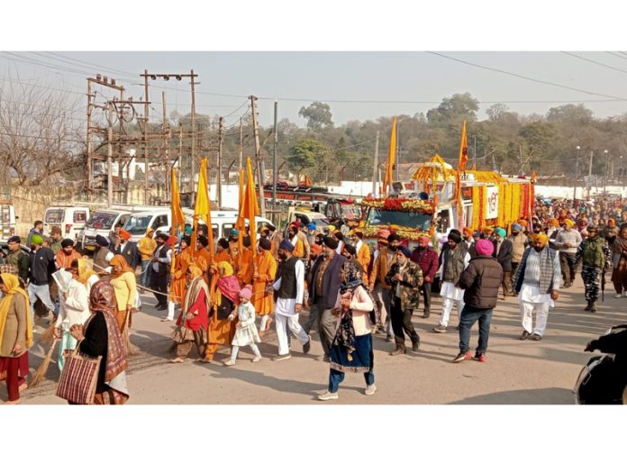 A Nagar Kirtan being taken out by Sikh community in Sunderbani on Tuesday.