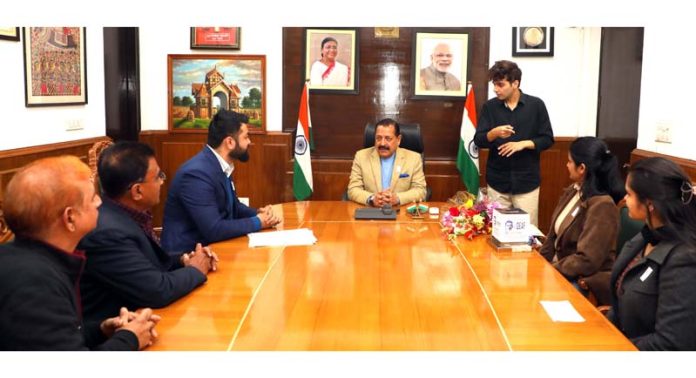 A delegation of the All India Federation of the Deaf (AIFD) calling on Union Minister Dr. Jitendra Singh at New Delhi on Wednesday.
