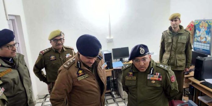 ADGP Jammu conducting inspection in a police station in Samba district on Tuesday.